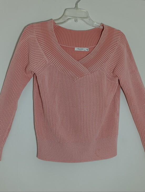 rag & bone Sweaters - Rag And Bone Pink Rip Knit V-neck Sweater Pullover Size Small
